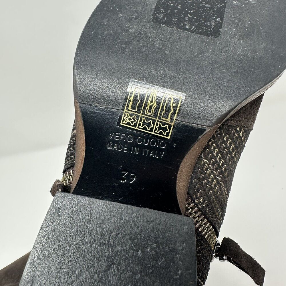 Sesto Meucci Womens Ankle Boots 39‎ Brown Suede Leather Woven Vero Cuoio Italy - Picture 13 of 16